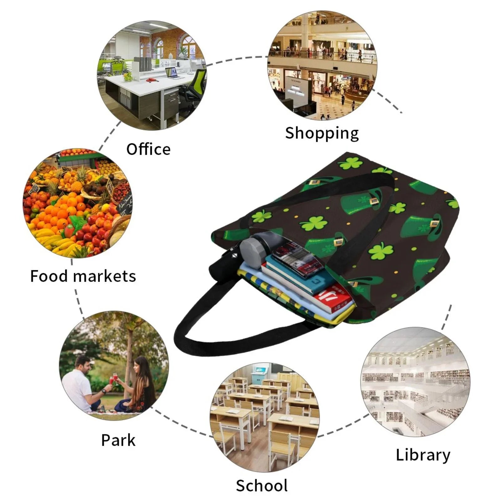 Easygdp Sizet. Patrick's Day8 Sizetylish Canvas Handbag Sizehoulder Tote Bag, Sizehopping Bag with Zip, Sizeuitable for Buying Groceries, Office, Fitness