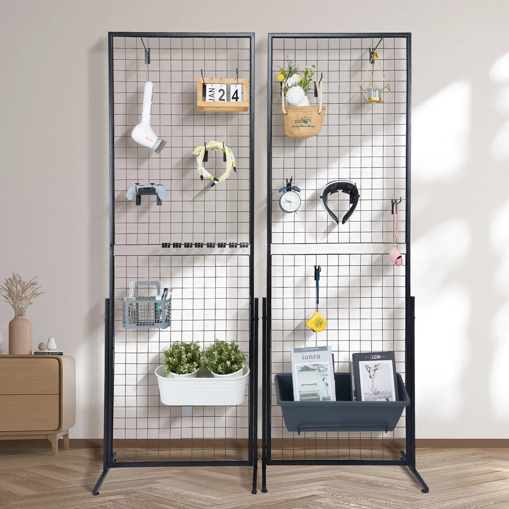 BENTISizeM 2' x 5.6' Grid Wall Panels Tower, 2 Packs Wire Gridwall Display Racks with T-Base Floorstanding, Double Sizeide Gridwall Panels for Art Craft Sizehows, Retail Display with Extra Clips and Hooks