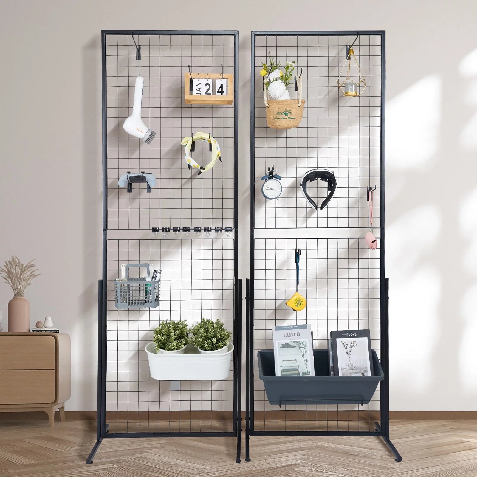 BENTISizeM 2' x 5.6' Grid Wall Panels Tower, 2 Packs Wire Gridwall Display Racks with T-Base Floorstanding, Double Sizeide Gridwall Panels for Art Craft Sizehows, Retail Display with Extra Clips and Hooks