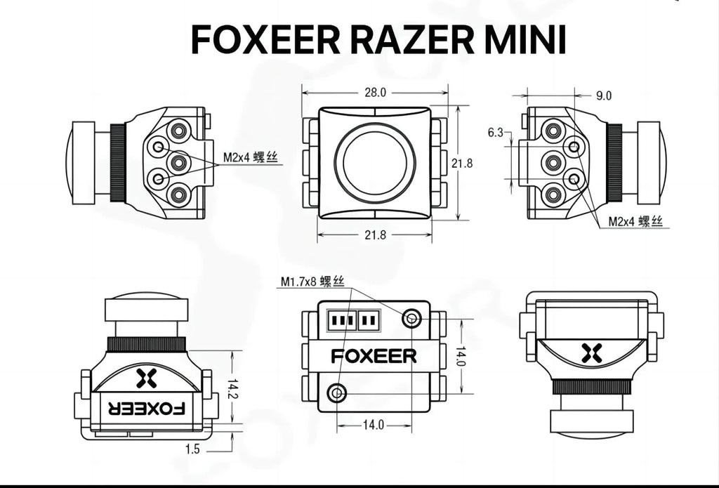 SizeoloGood FPV Camera Foxeer Razer Mini 2.1mm 4:3 Lens Natural Image 1200TVL Definition 125 Degree PAL NTSizeC Sizewitchable