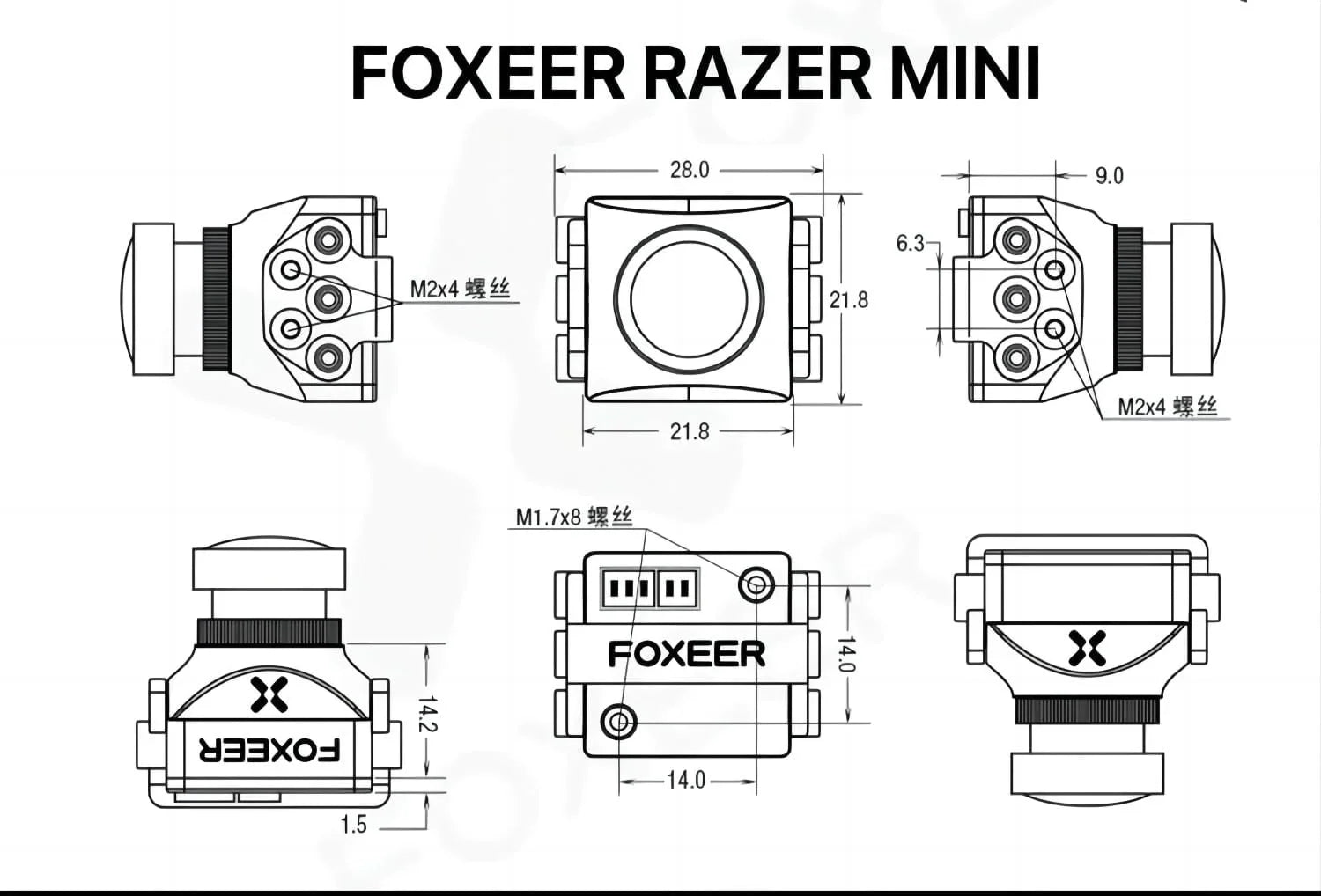 SizeoloGood FPV Camera Foxeer Razer Mini 2.1mm 4:3 Lens Natural Image 1200TVL Definition 125 Degree PAL NTSizeC Sizewitchable