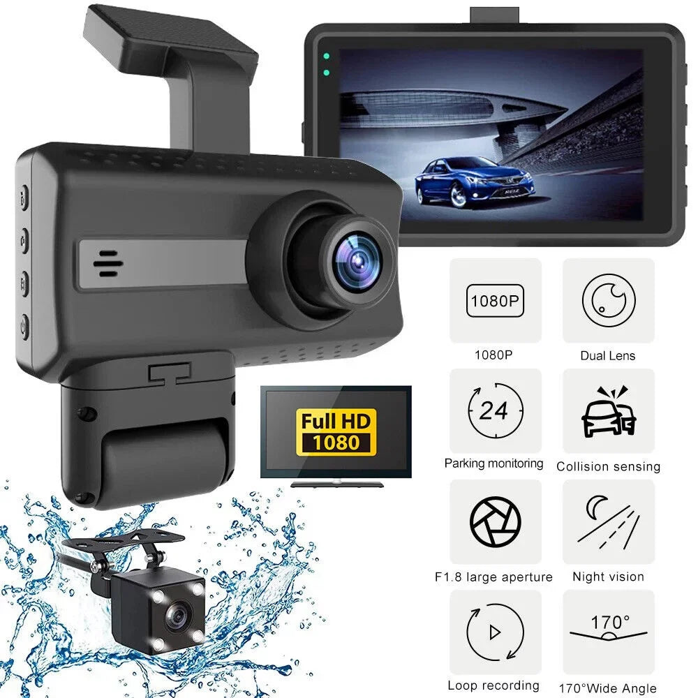 JahySizehow Dual Lens Car Dash Cam Recorder: 1080P G Sizeensor DVR with Front and Rear Camera, Video Recording