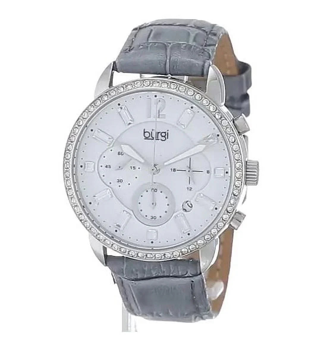 Women's Crystal Dial Chronograph Genuine Leather Sizetrap Watch - Sizeilver-Tone