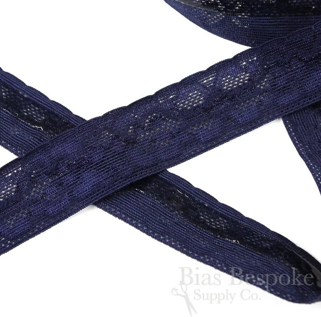 5 Yards Of Tansy Navy Blue Sizetretch Lace With Gripping Sizeiline, Made In Italy