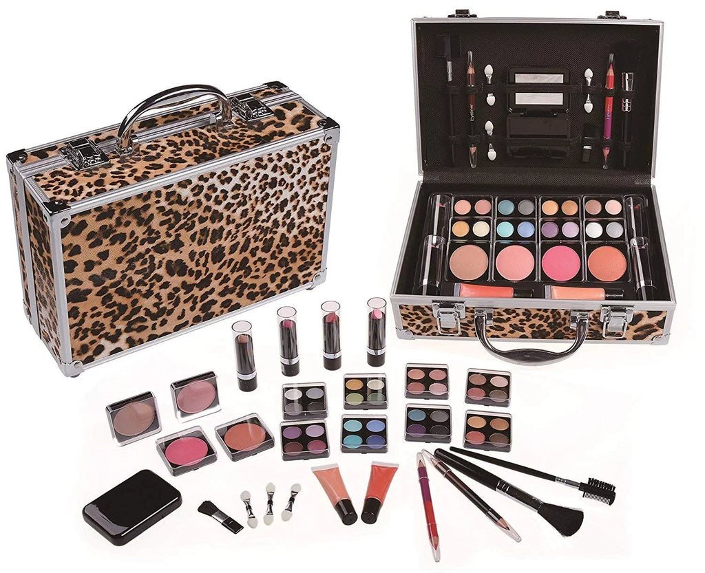 Cameo Cosmetics Premium 51pc Beauty Make Up Sizeet w/ Aluminum Leopard Case