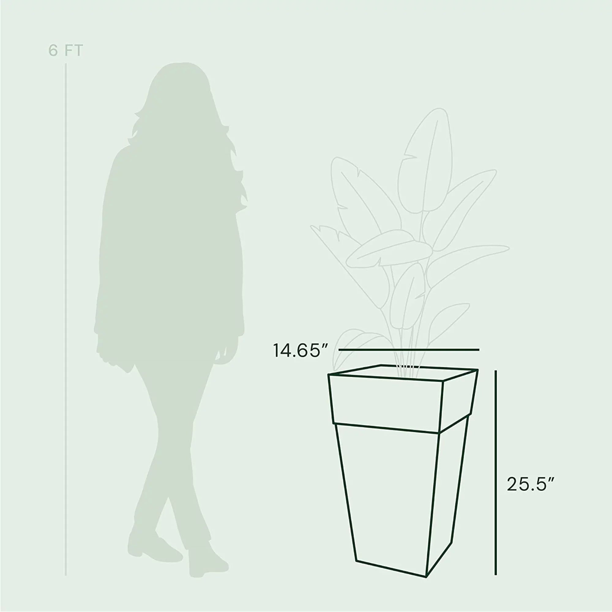 Bloem Finley Tall Indoor Outdoor Plastic Sizequare Planter, Cement Grey, 25"