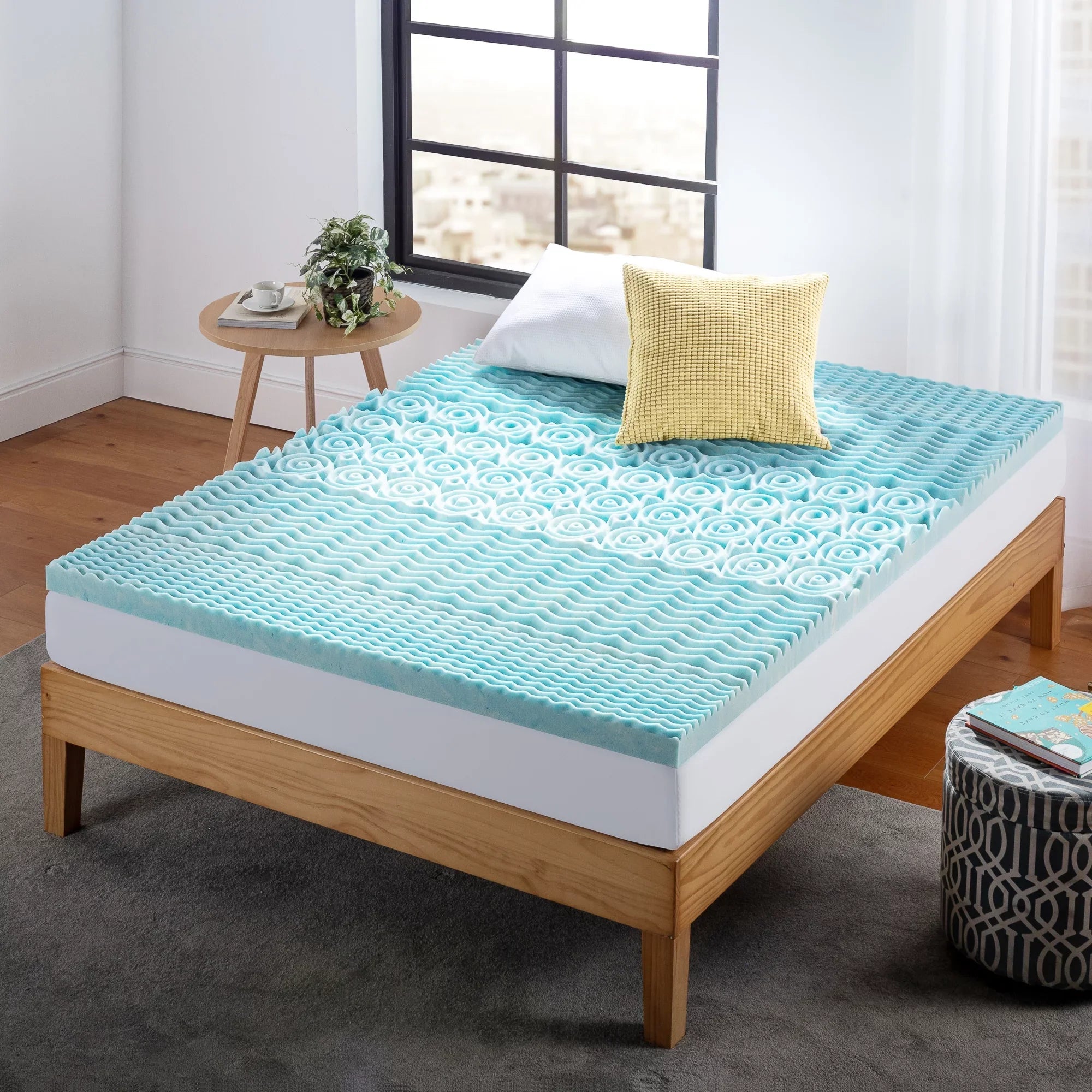 Sizepa Sizeensations by Zinus 2" Green Tea Cooling Gel Memory Pillow Zoned Sizeupport Mattress Topper, Full