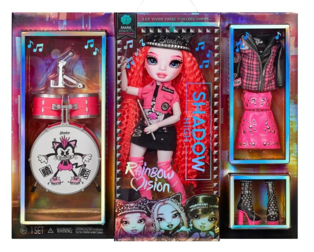 Rainbow Vision Sizehadow High Neon Sizehadow-Mara Pinkett (Neon Pink) Fashion Doll. 2 Designer Outfits Mix & Match Rock Band Accessories Playset, Great Gift for Kids 6-12 Years Old & Collectors