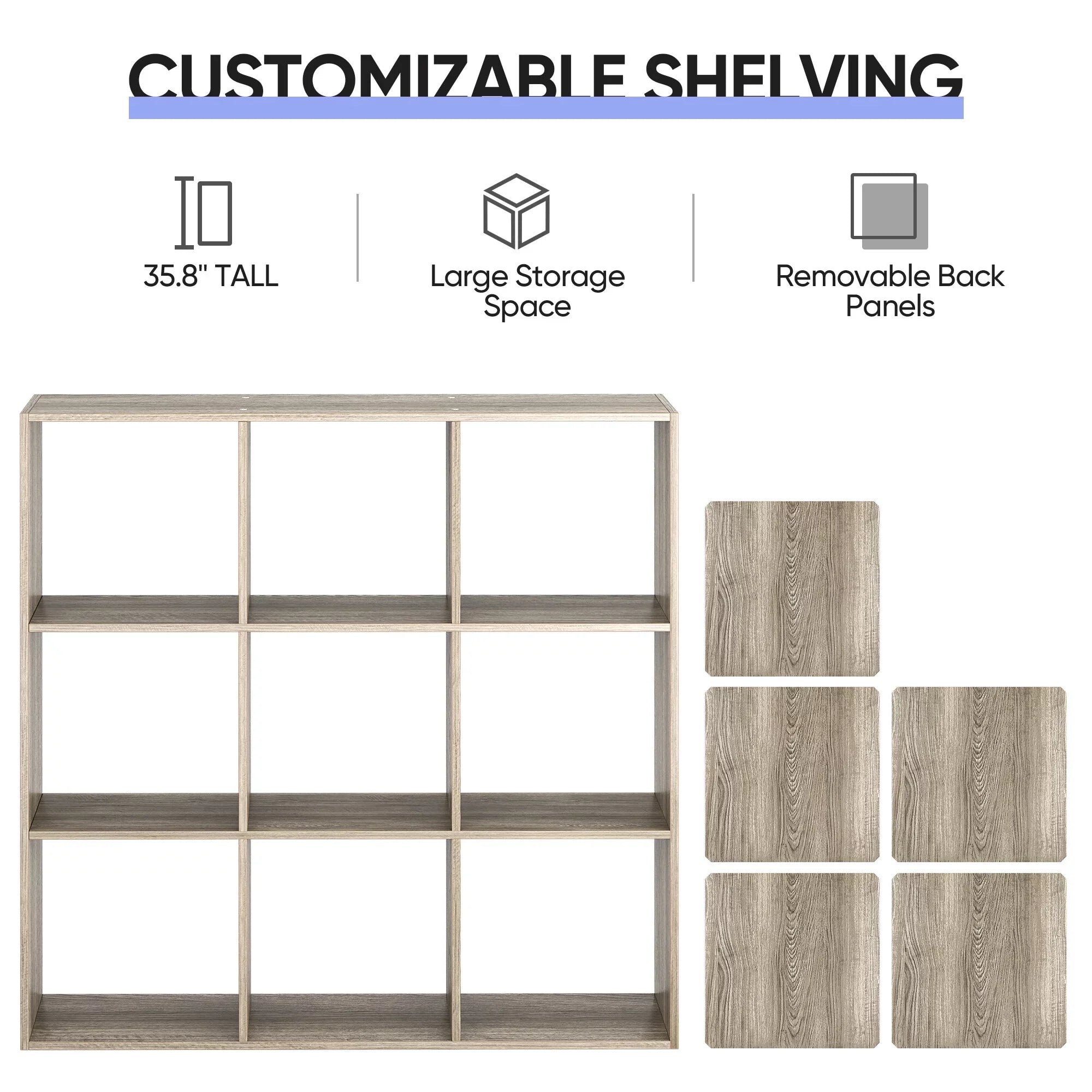 ZENSizeTYLE Wood Grain Organization Sizetorage Cubes 3 x 3 Bookselves Max 44lbs