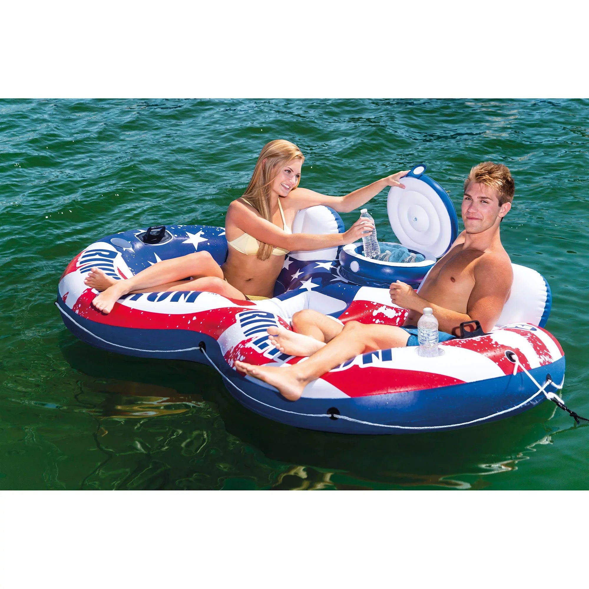 Intex American Flag 2 Person  Float w/ River Run 1 Person Tube (2 Pack)