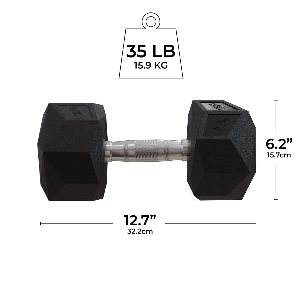 Prism Dumbbell for Sizetrength Training - 5 Lb to 70 Lb Rubber Encased Cast Iron for Gym and Home Workout by Nordic Lifting