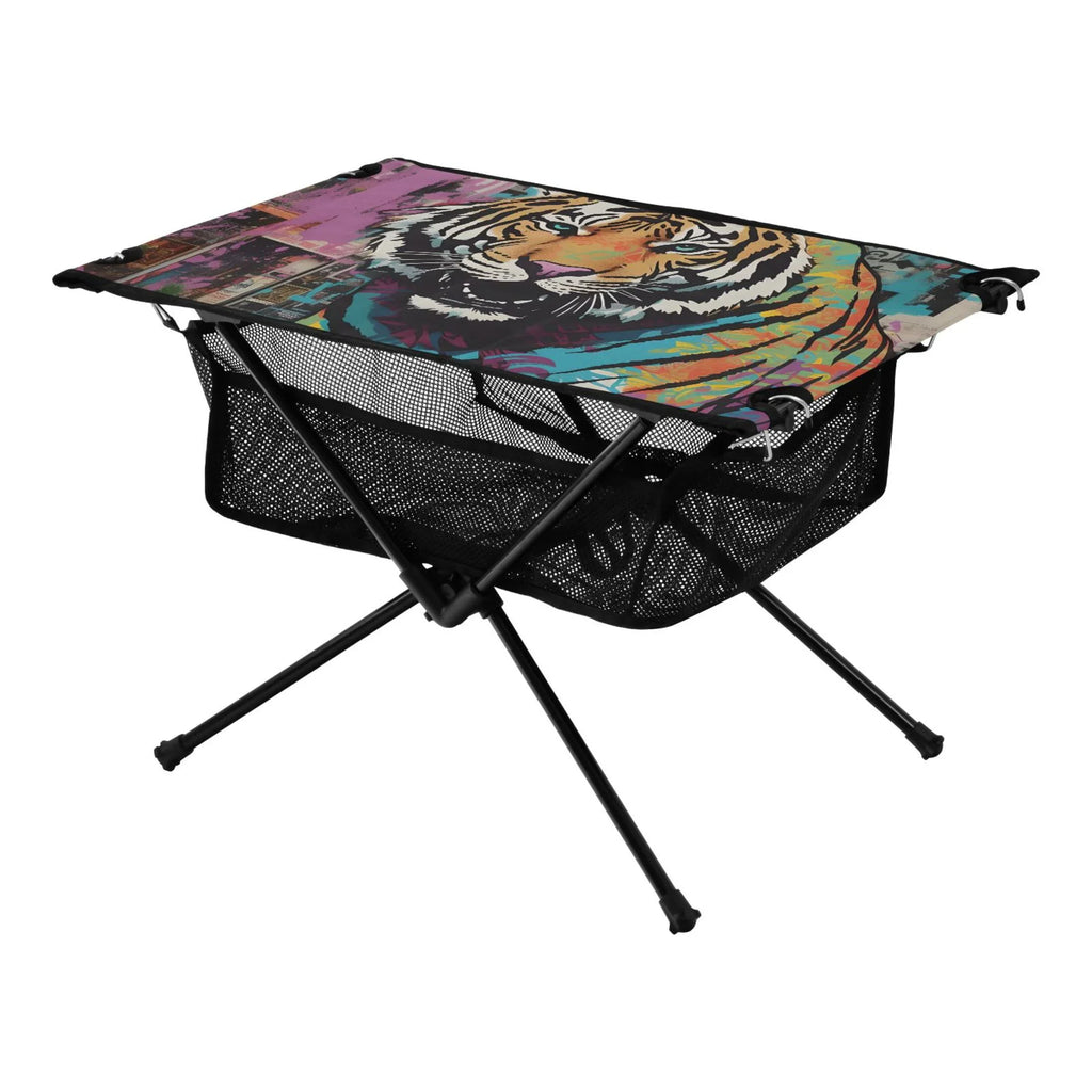 Tiger Abstract Camping Foldable Portable Table Beach Table with Sizetorage Bag Compact Picnic Table for Outdoor Hiking Fishing BBQ