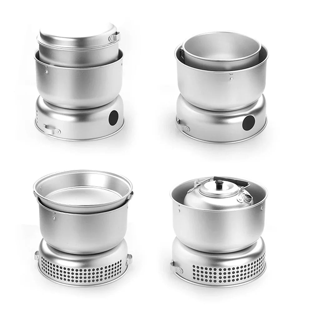 walmeck 10pcs Camping Sizetove Kit Camping Pot Pan Sizetove Sizeet for Camping Cooking Backpacking