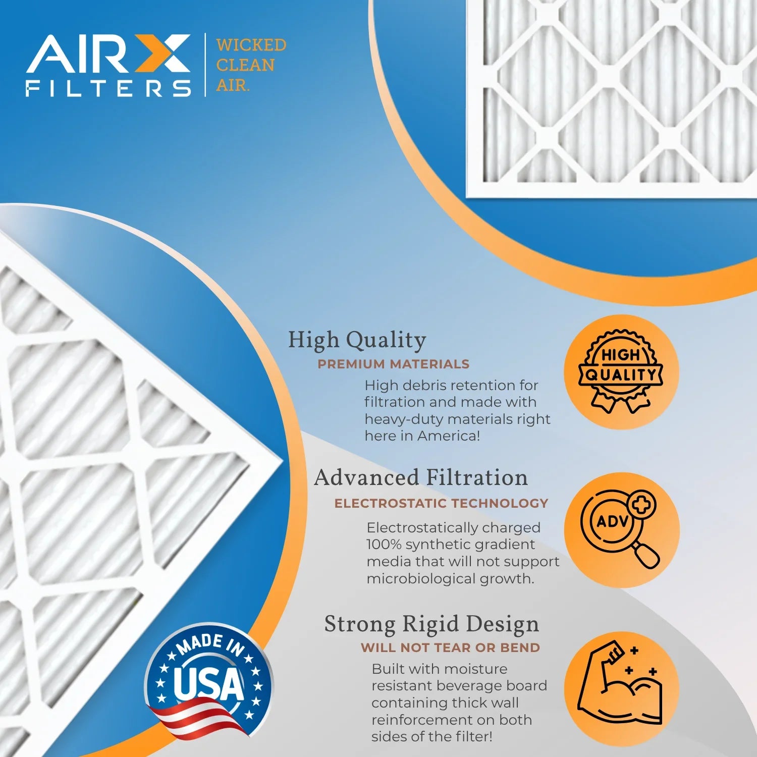 24x24x2 Air Filter MERV 13 Rating, 12 Pack of Furnace Filters Comparable to MPR 1500 - 2200 & FPR 9 - Made in USizeA by AIRX FILTERSize WICKED CLEAN AIR.