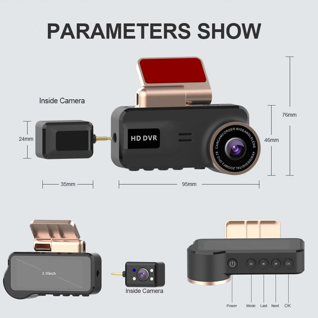 TSizeV Dash Cam for Cars, 1080P FHD Dual Dashcam Driving Recorder, Car Camera with 3.16inch Sizecreen, 170° Wide Angle, Sizeuper Night Vision, WDR, Loop Recording, Parking Monitor