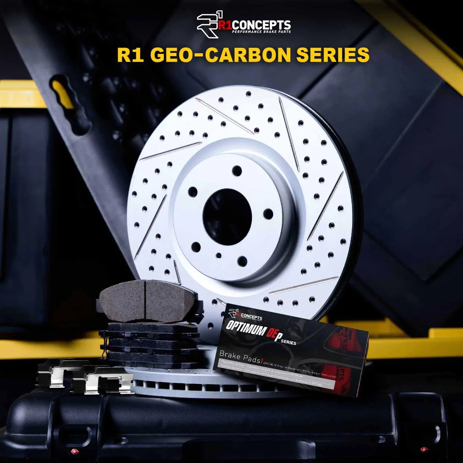 R1 Concepts Front Brakes and Rotors Kit |Front Brake Pads| Brake Rotors and Pads| Optimum OEp Brake Pads and Rotors |Hardware Kit WBUH1-45033