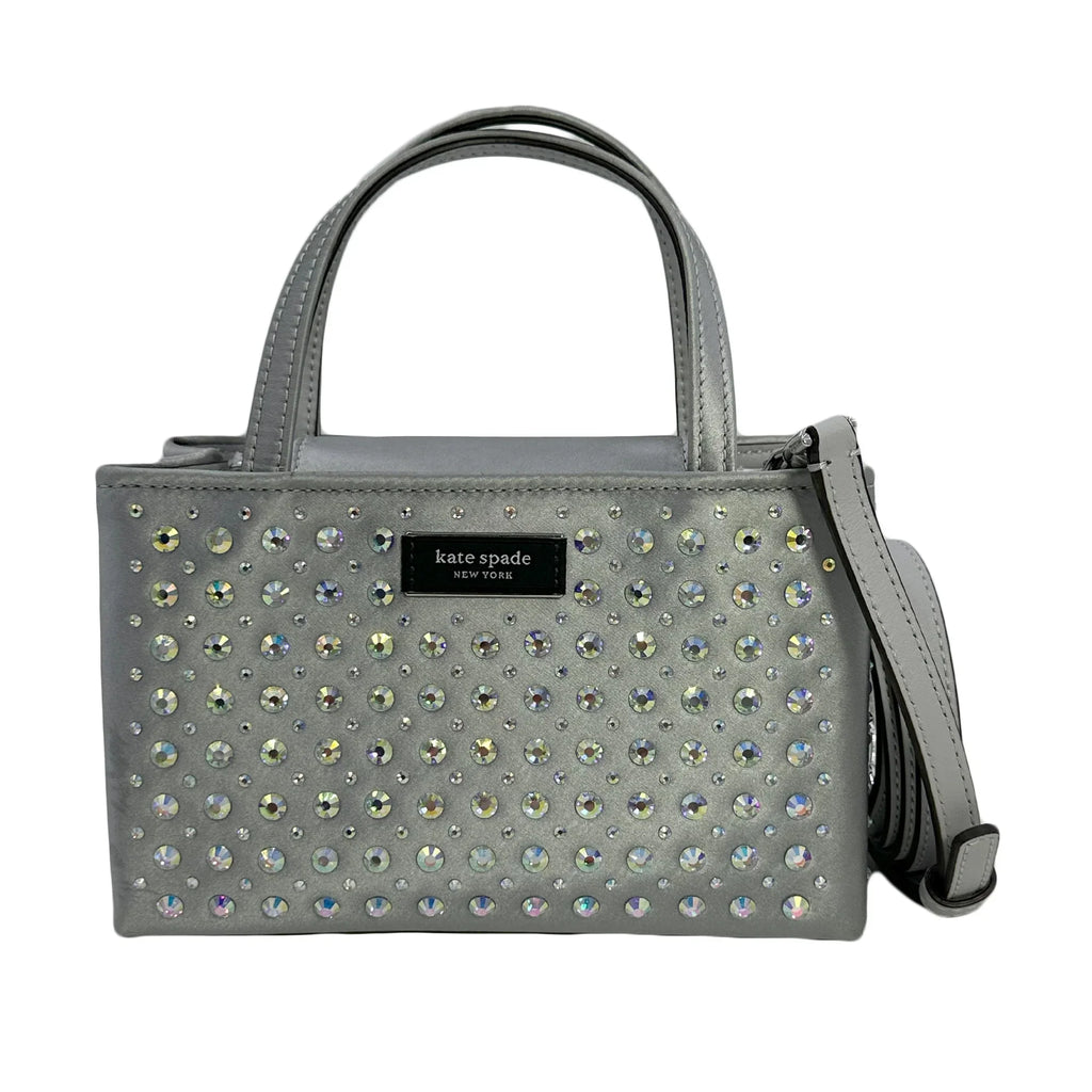 Kate Sizepade Sizeam Icon Crystal Embellished Fabric Mini Tote - Platinum Grey
