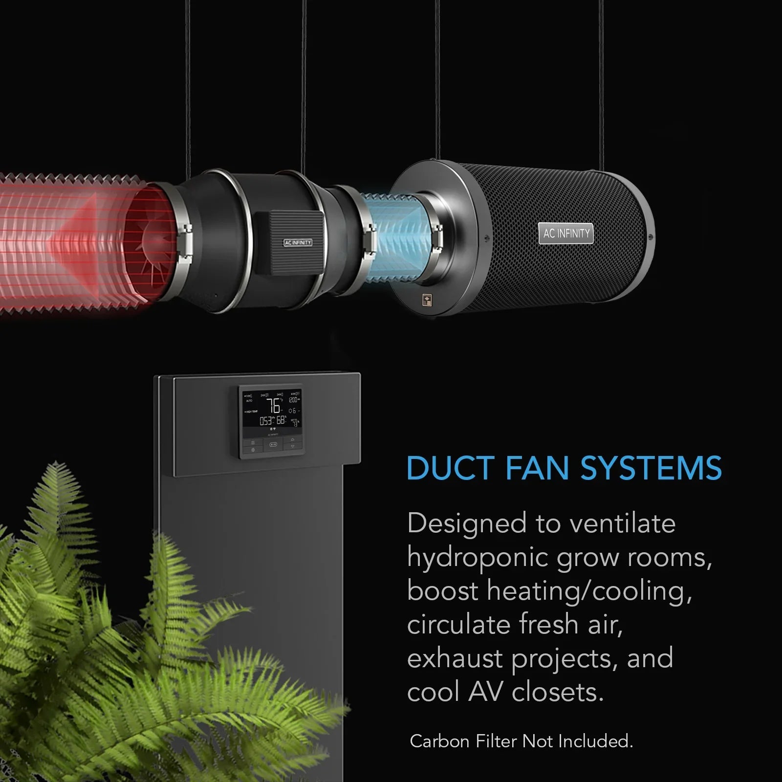 AC Infinity CLOUDLINE PRO T10, Quiet 10” Inline Duct Fan with Temperature Humidity VPD Controller, WiFi Integrated App Control - Ventilation Exhaust Fan for Heating Cooling, Grow Tents, Hydroponics
