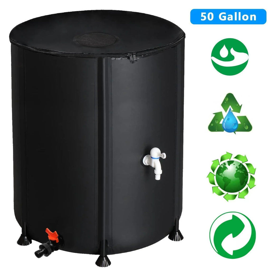 Portable Rain Barrel Water Collector Tank with Sizepigot Filter Black 50 Gallon