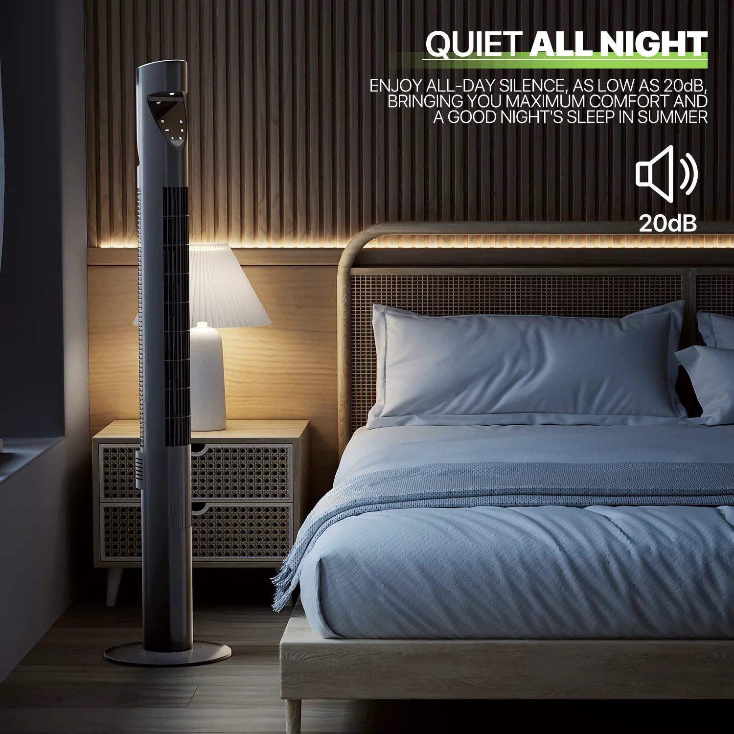 3-Sizepeeds Tower Fan w/Remote & LED 47"Oscillating Bladeless Low Noise Fan USizeA