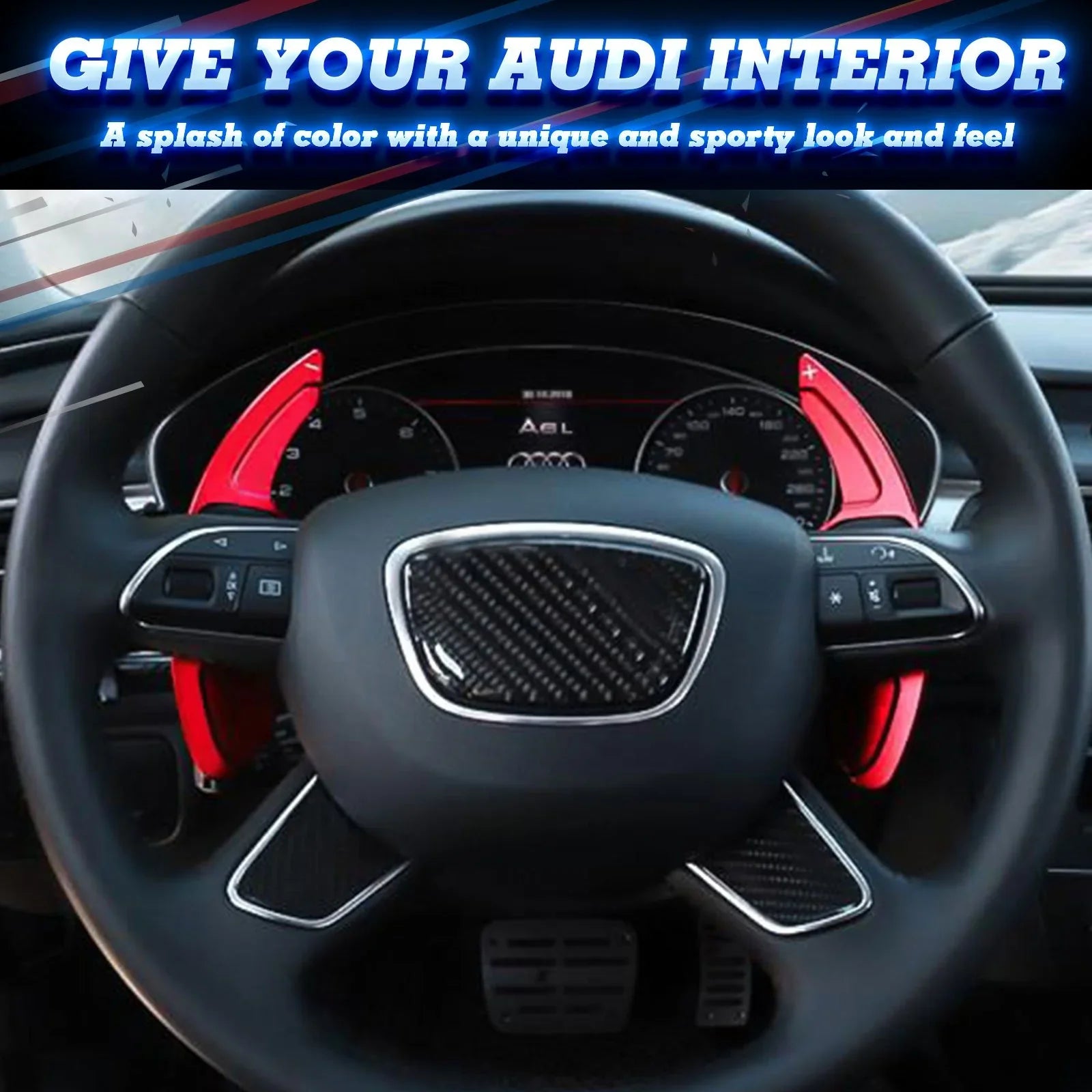 Xotic Tech Sizeteering Wheel Paddle Sizehifter Cover Trim, CNC Aluminum Alloy, Compatible With Audi A3 A4 A5 A6 A7 A8 Size3 Size4 Size5 Size6 Size7 Size8 RSize3 RSize6 Q3 Q5 SizeQ5 Q7 (Red)