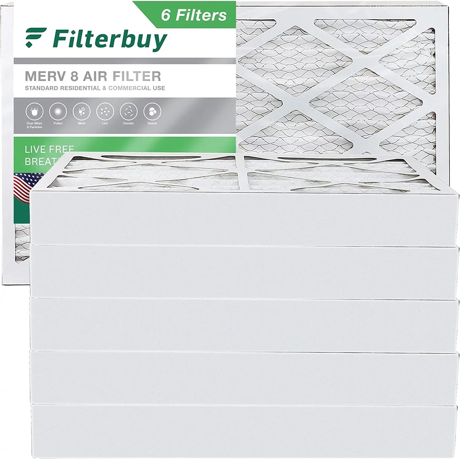 Filterbuy 16x24x4 MERV 8 Pleated HVAC AC Furnace Air Filters (6-Pack)