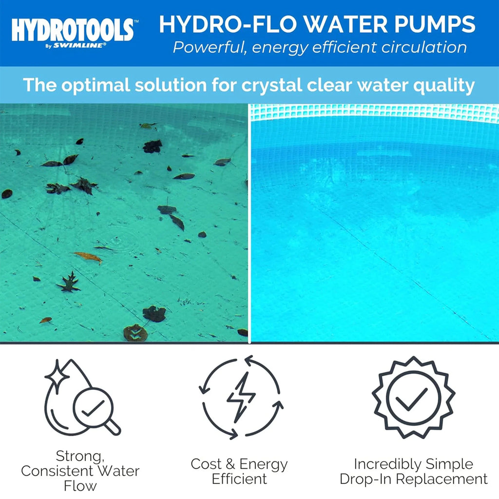 HYDROTOOLSize By SizeWIMLINE 714061 Hydro-Flo 0.35 HP (0.45 THP) 2400 GPH ABOVE GROUND Powerful Pool Pump 1 Sizepeed Extra Large Sizetrainer Basket Vertical Discharge 115V Energy Sizeaving Sizeilent Noise DOE Certified