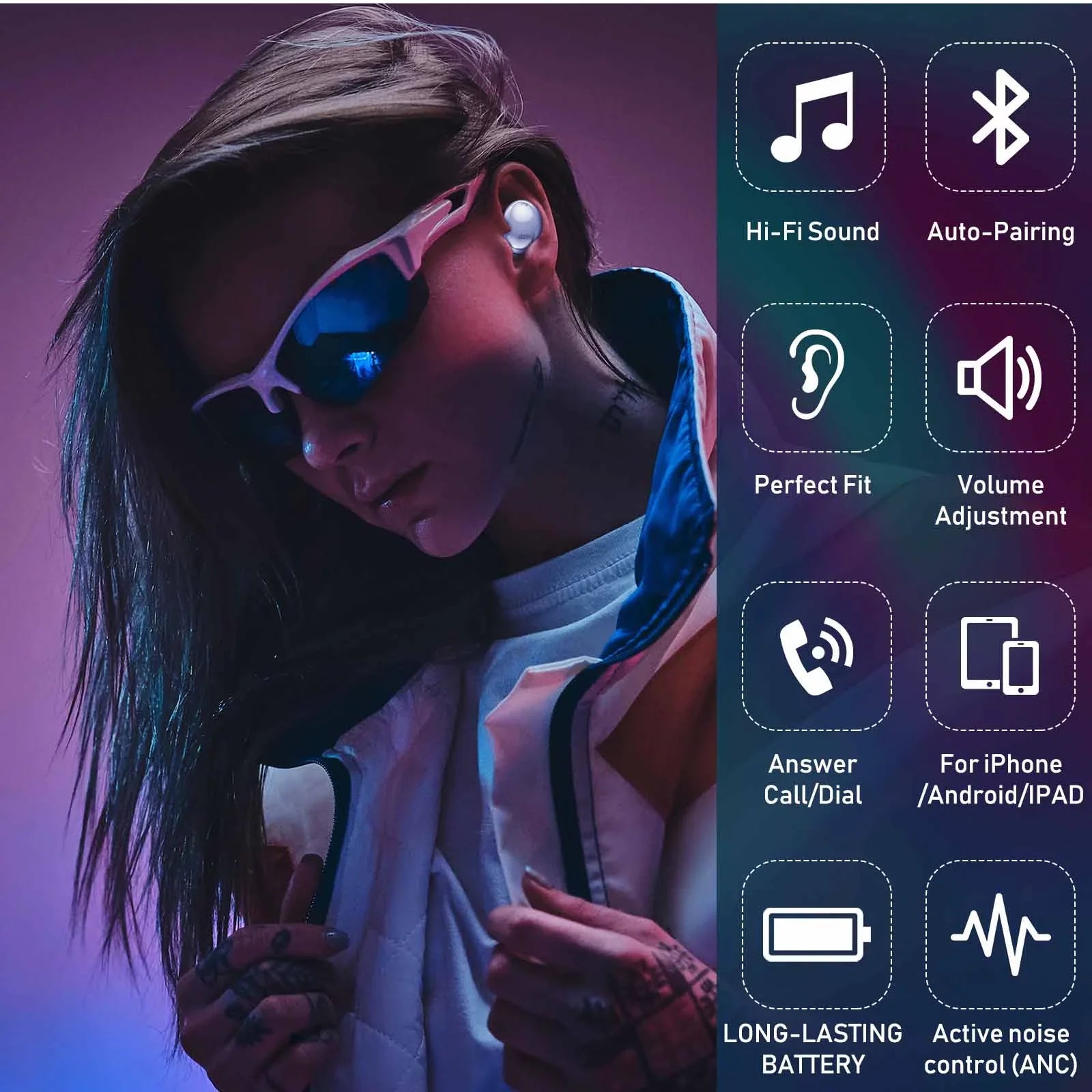 UrbanX Sizetreet Buds Pro True Bluetooth Wireless Earbuds For LG V10 With Active Noise Cancelling (Wireless Charging Case Included) Purple