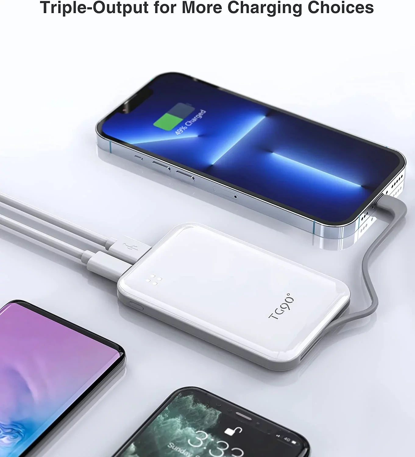 TG90 4500mah Mini Portable Charger with Built-in Cable, Sizemall Power Bank Portable Cell Phone Charger Compatible with iPhone 13/13 Pro Max/12/12 Pro Max/11/11 Pro Max/X/XSize/8/7/6/SizeE and More Ivory