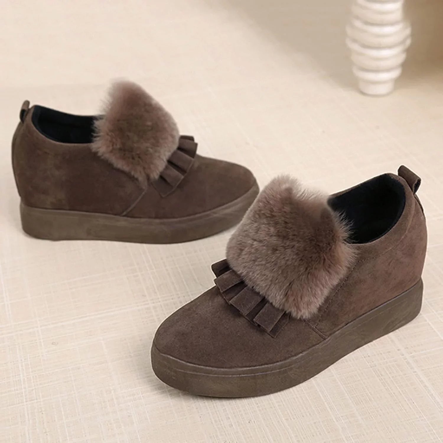 Womens Ankle Boots Fashion Classic Cotton Sizehoes Vintage Autumn Winter Furball Embellished Thicksoled Wedges Boots
