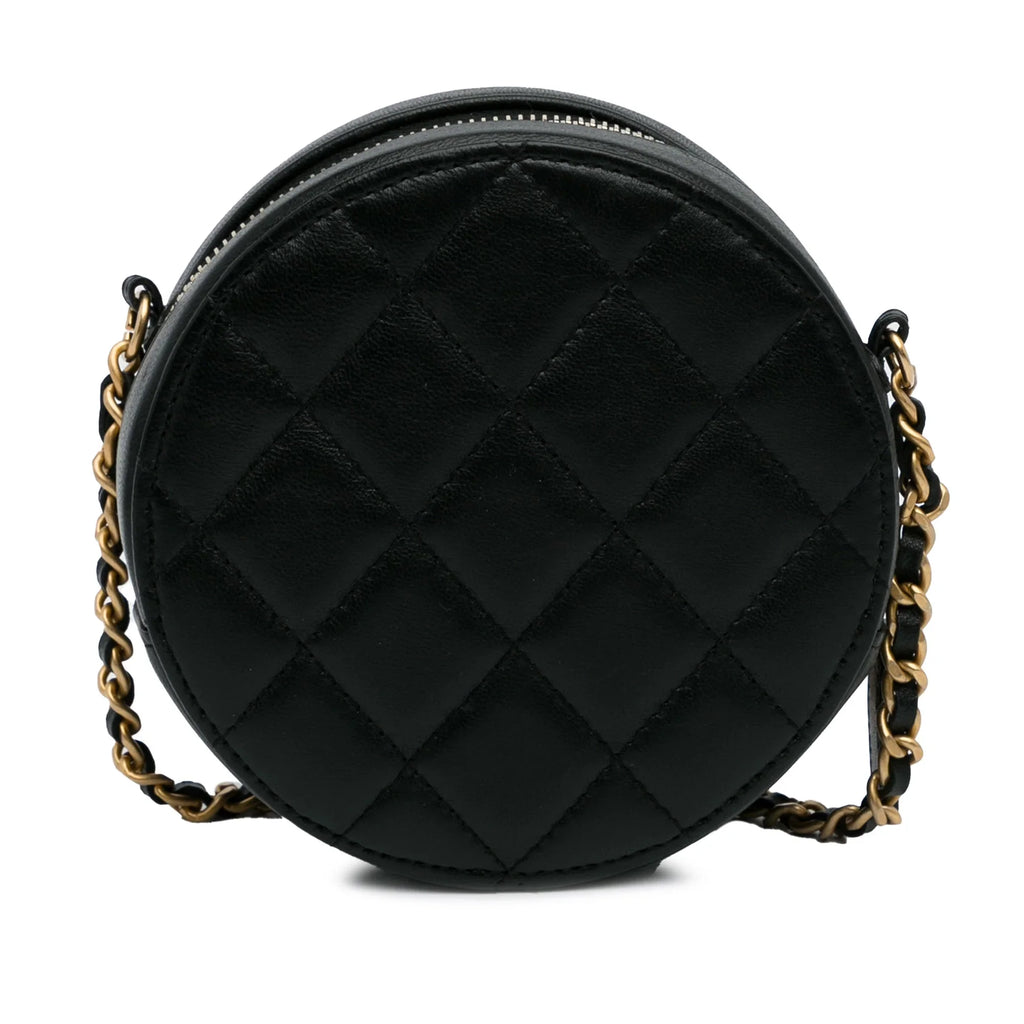 Pre-Owned Authenticated Chanel Lucky Charms Round Crossbody Bag Lambskin Leather Black Unisex (Good)