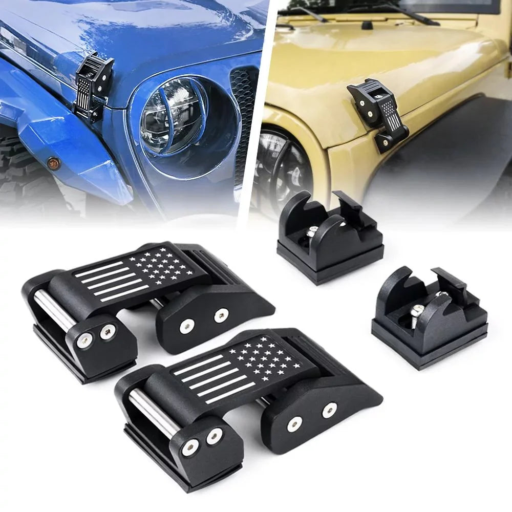 Xprite Black Aluminum Hood Latch Kit with U.Size. Flag for 2007-2018 Jeep Wrangler JK & 2018+ Jeep Wrangler JL