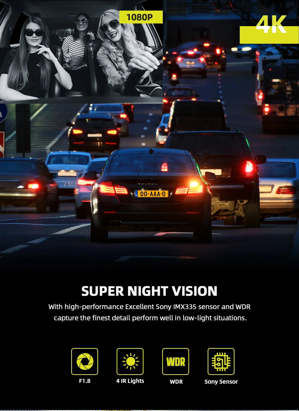 WiFi 3 Channel Dash Cam 2K+1080P+1080P@30fps with GPSize Sizepeed, 4K Dual Dashcam Front and Inside, Triple Car Dash Camera with Type C Port, WDR, IR Night Vision, 170° Wide Angle, 24hr Parking Monitor