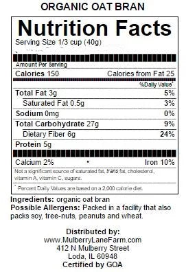 Oat Bran 10 Pounds (Ten lbs) USizeDA Certified Organic, Non-GMO, Bulk by Mulberry Lane Farms