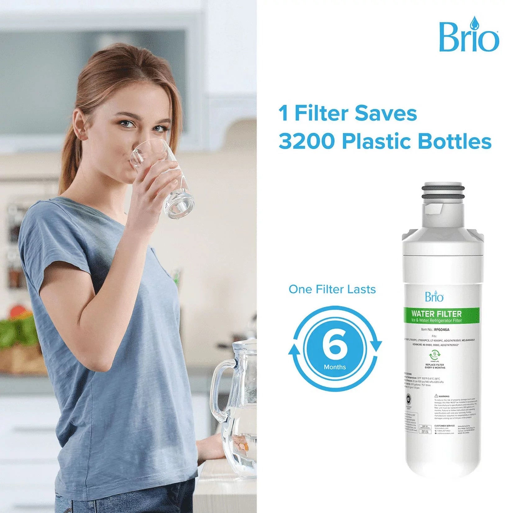 Brio 6046A Refrigerator Water Filter Replacement Compatible With LGLT1000P, LT1000PC, LT1000PCSize, LT-1000PC, ADQ74793501