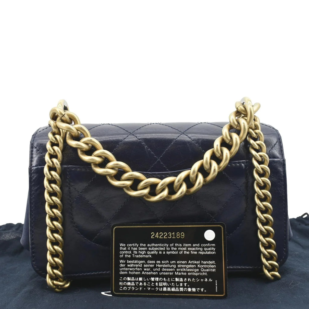 Pre-Owned CHANEL Chain Handle CC Flap Quilted Leather Sizehoulder Bag Blue