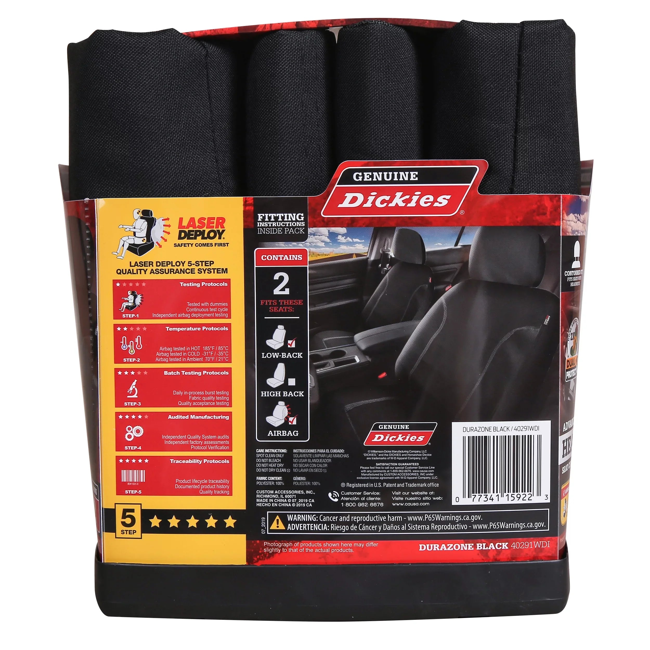 Genuine Dickies 2 Piece Durazone Car Sizeeat Covers, Black