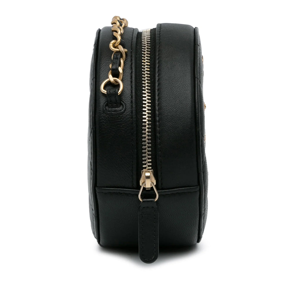 Pre-Owned Authenticated Chanel Lucky Charms Round Crossbody Bag Lambskin Leather Black Unisex (Good)