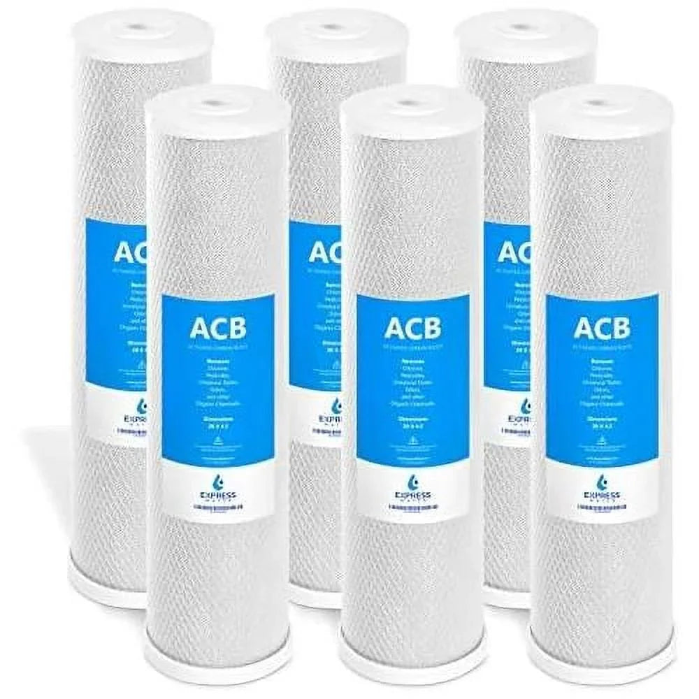 6 pack water filter activated carbon block replacement filter  acb large capacity water filter  whole house filtration  5 micron water filter  4.5” x 20” inch